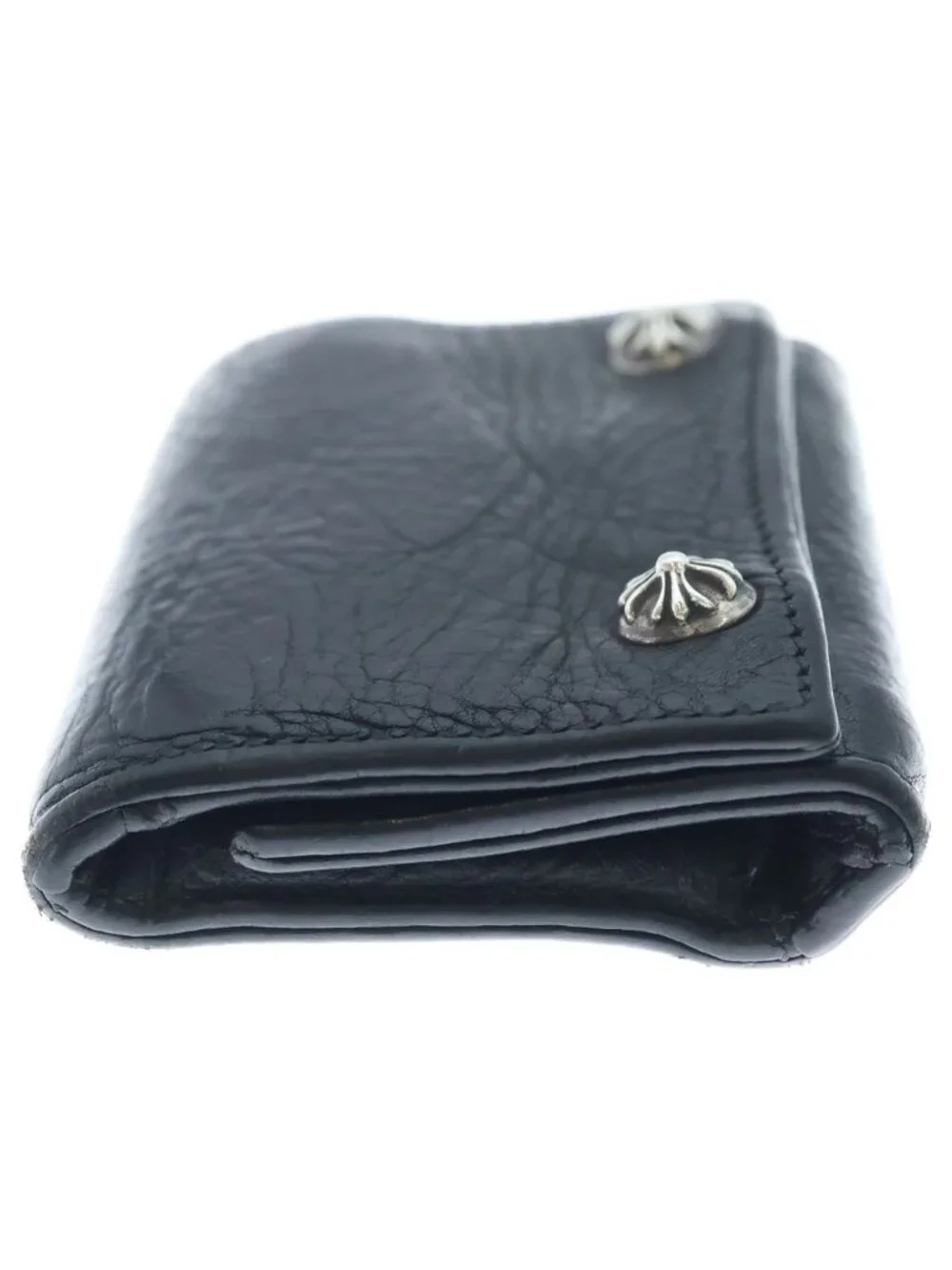 Chrome Hearts 3 Fold Cross Ball Button Leather Wallet Black